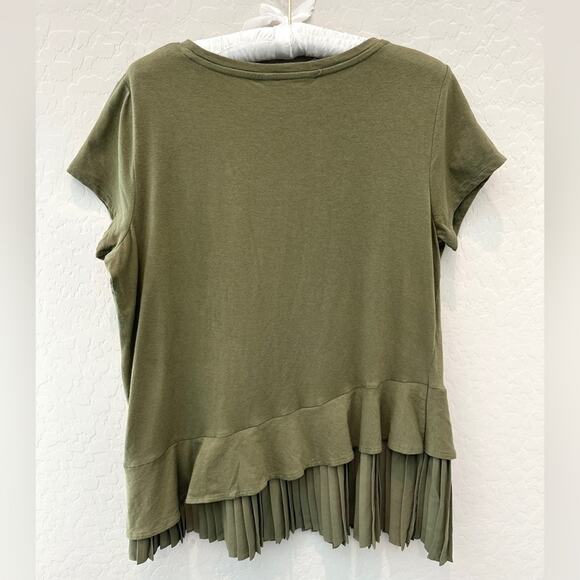 SIMPLY VERA VERA WANG | Olive Green Pleated Hem Tunic Tee Shirt | Medium - Picture 5 of 8
